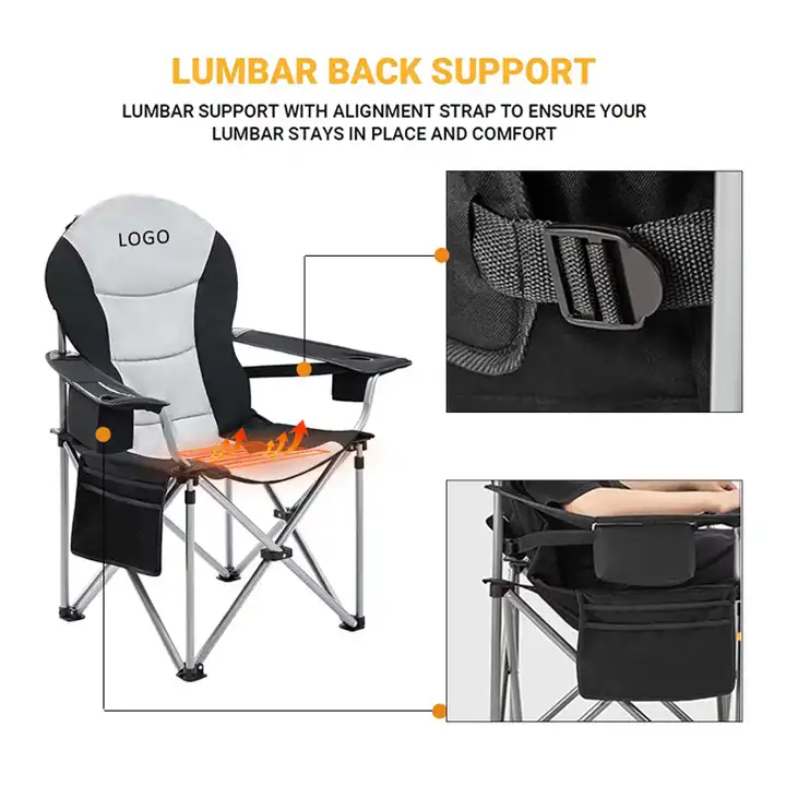 Custom Logo Affordable Compact Camping Beach Recliner Chair With Cooler Bag And Lumbar Back Support