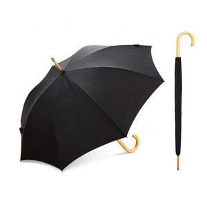 Black Color Curve Wood Men Stick Walking Umbrella