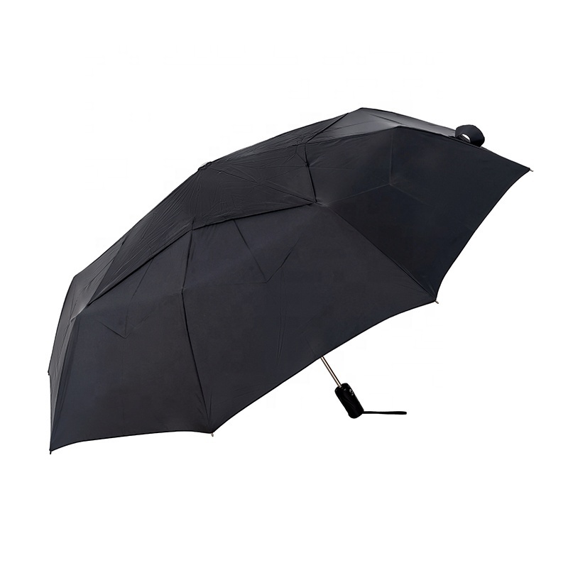 Custom Black 27 Inch Large Double Canopy Fully Automatic Foldable Umbrella