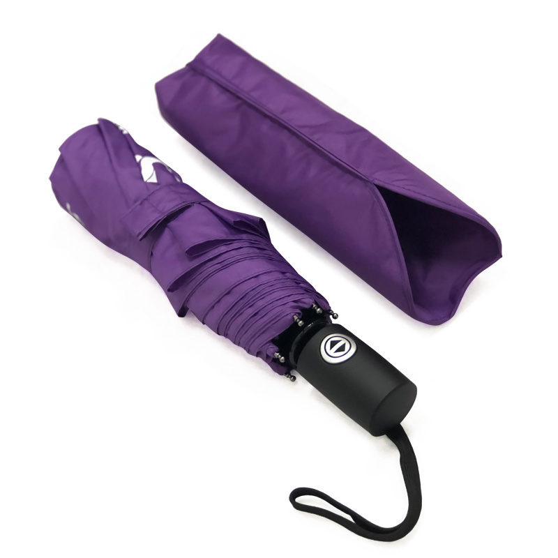 New Design 3 Folds Automatic Rain Umbrella Custom Logo Purple Umbrella For Wholesale