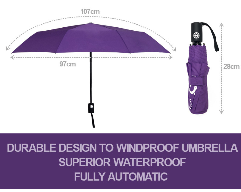 New Design 3 Folds Automatic Rain Umbrella Custom Logo Purple Umbrella For Wholesale