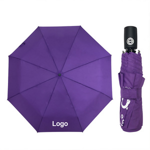 New Design 3 Folds Automatic Rain Umbrella Custom Logo Purple Umbrella For Wholesale