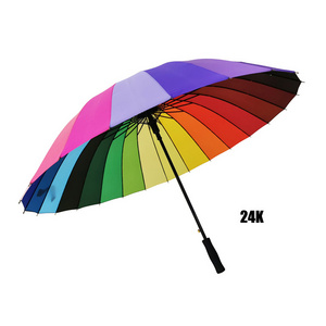 Hot Sale 24 Ribs Colorful Rainbow OEM Gift Straight Rain Umbrella