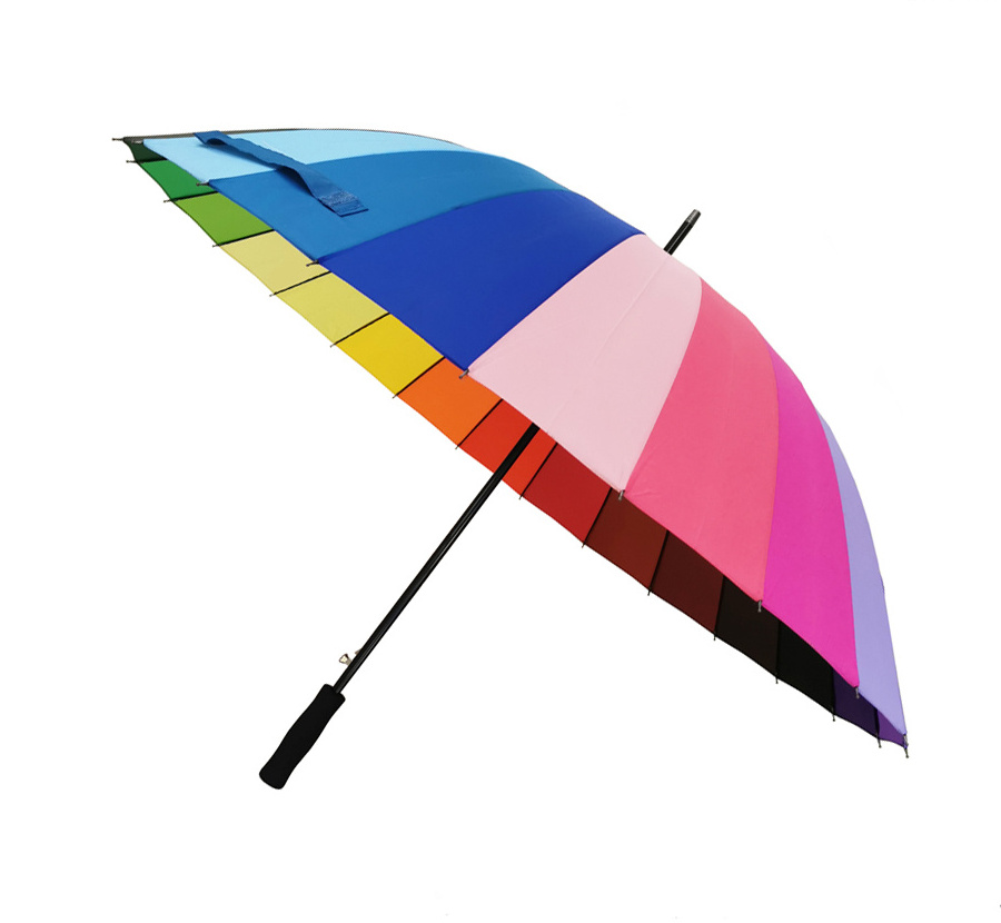 Hot Sale 24 Ribs Colorful Rainbow OEM Gift Straight Rain Umbrella