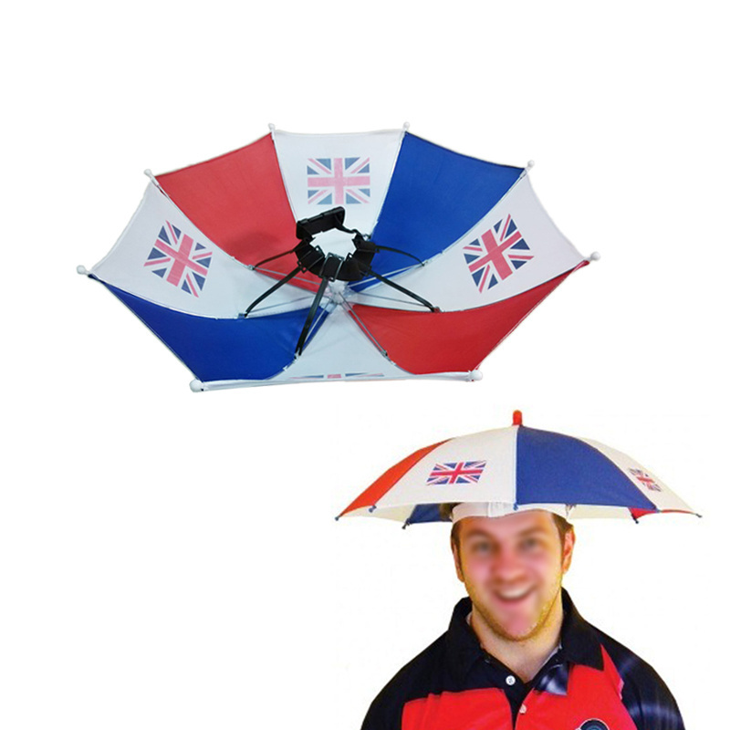 Promotional Wholesale Customized Flag Print Outdoor Fishing Rain Head Wear Umbrella Hat for Adult