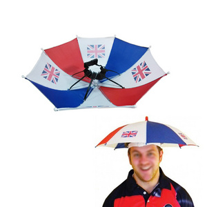 Promotional Wholesale Customized Flag Print Outdoor Fishing Rain Head Wear Umbrella Hat for Adult