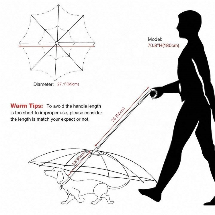 Transparent PVC POE Outdoor Protector Waterproof Rain Gear Doggy Cat Pet Dog Umbrella with Chain Leash