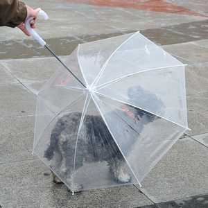 Transparent PVC POE Outdoor Protector Waterproof Rain Gear Doggy Cat Pet Dog Umbrella with Chain Leash