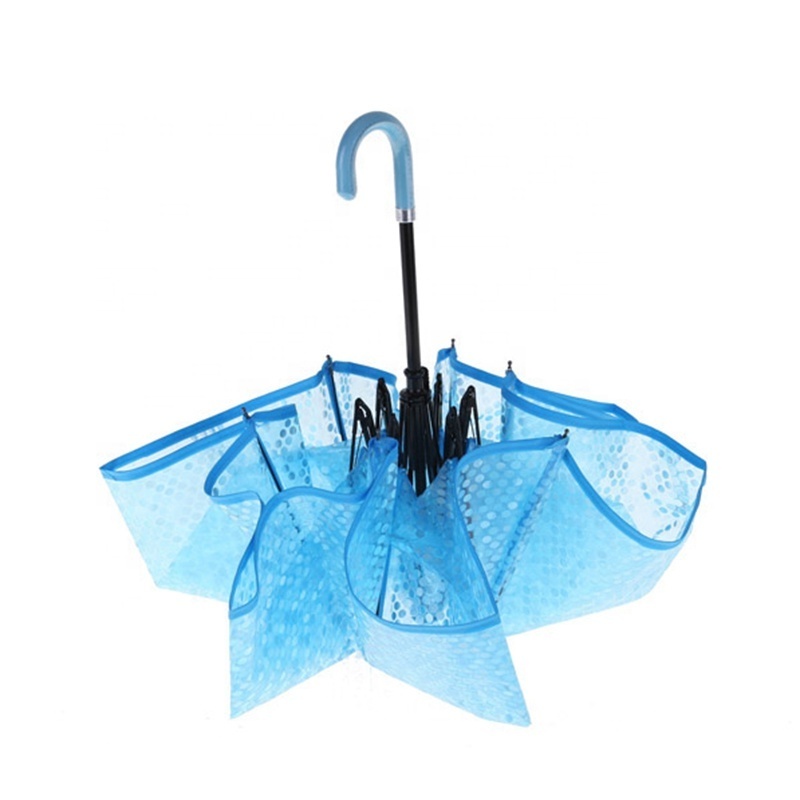 Blue Parapluie Wholesale Custom Color J Handle Plastic PVC Travel 3 Folding Rain Transparent Clear Umbrella for Rain