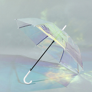 Best Seller 23" Transparent PVC POE Custom Print Colour Changing Iridescent Laser Effect Straight Magic Umbrella