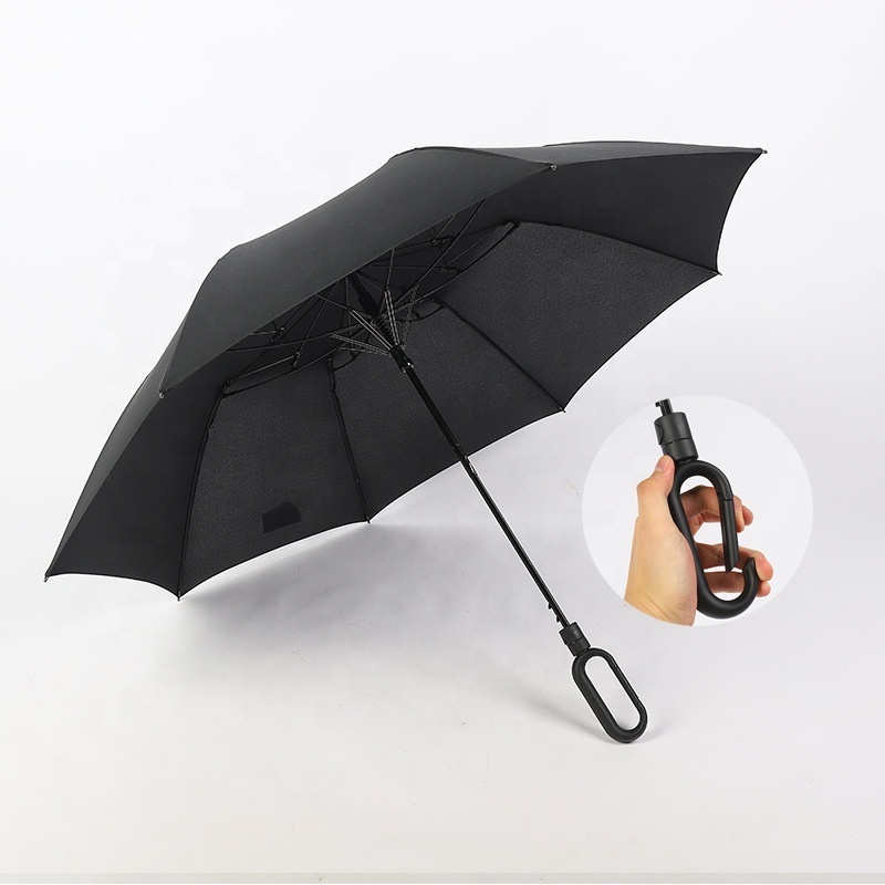 Luxury Black Custom Logo Steel Strong Frame Auto Open 2 Fold Rain Golf Umbrella With 0 Lock Handle