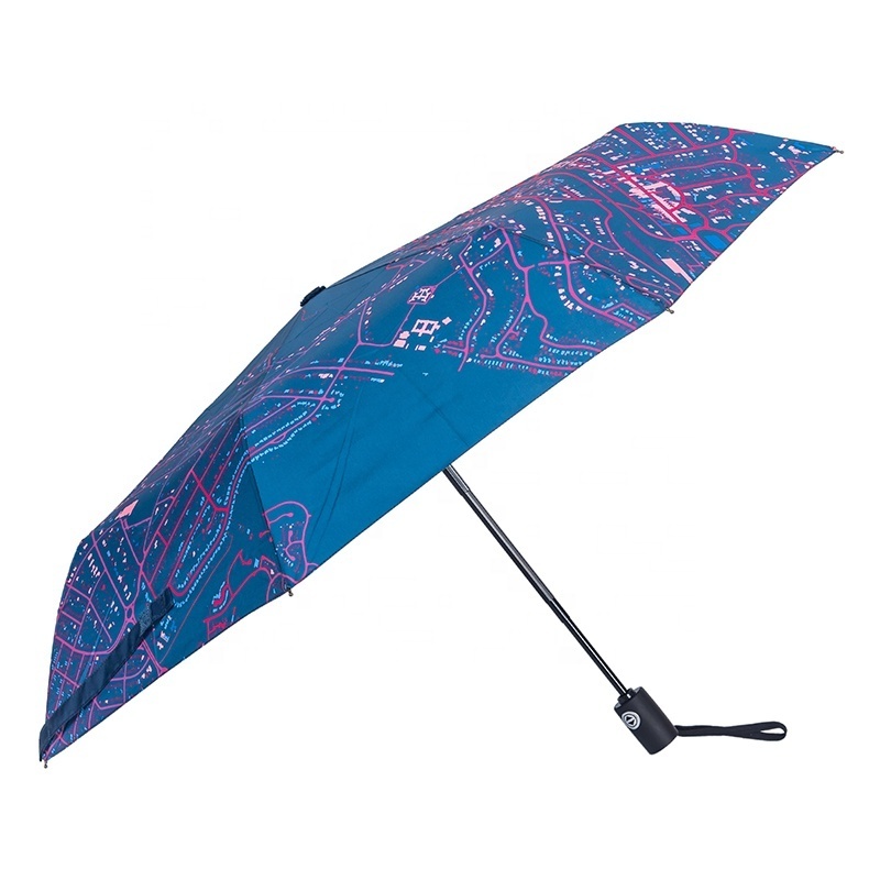 Custom Digital Printing 3-Fold 21 Inch Automatic Open Telescopic Waterproof Folding Umbrella Women for the Rain