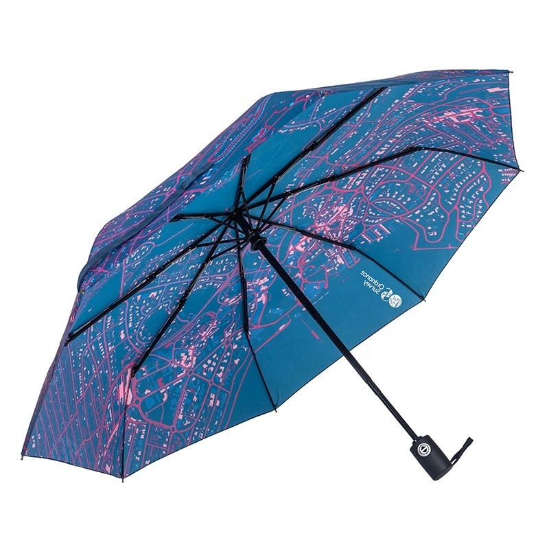 Custom Digital Printing 3-Fold 21 Inch Automatic Open Telescopic Waterproof Folding Umbrella Women for the Rain