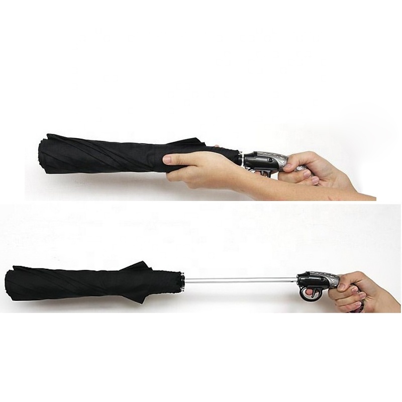 Men Automatic Open 2 Fold Gun Shape Handle Umbrella