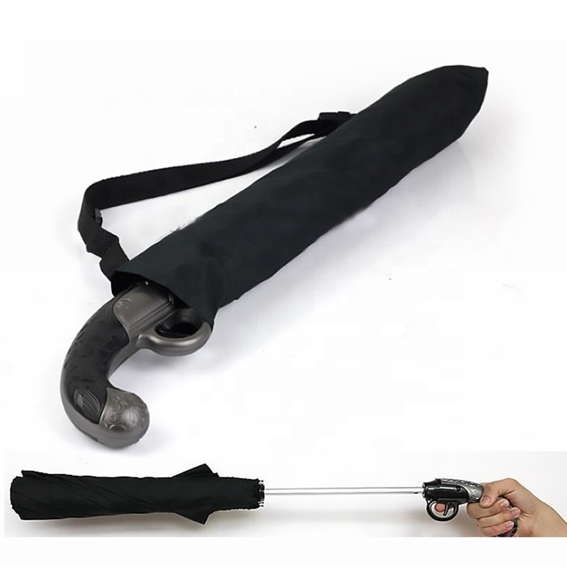 Men Automatic Open 2 Fold Gun Shape Handle Umbrella