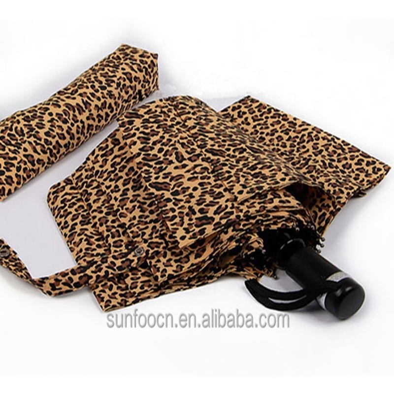 10 Ribs Fold Windproof Custom Auto Open And Close Leopard Printed Rain Umbrella