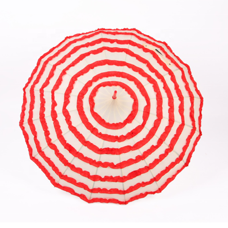 23Inch 16 Panels White Fancy Romantic Lace Flap Red Ruffle Wedding Parasol Pagoda Umbrella