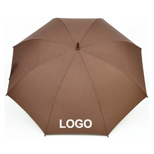 Brown Solid Color New Design Glass Fibre Advertising Golf Mens Straight Umbrella with EVA Handle