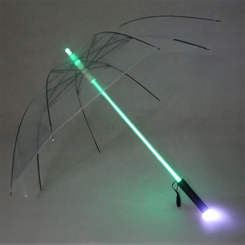 Light Up Safety Colorful Fabric Clear Led Umbrella with Built-In Torch