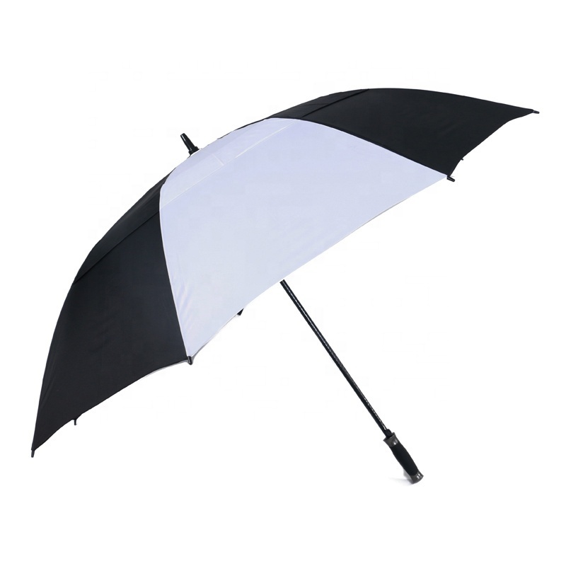 Custom Logo 62 Inch Fibreglass White Black Rubber Handle Double-layer Vent Golf Umbrella