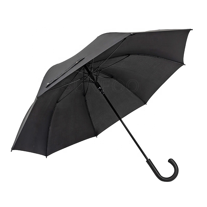 Men's Black 27inch Outdoor Windproof Straight Umbrella with Rubber Washer Head