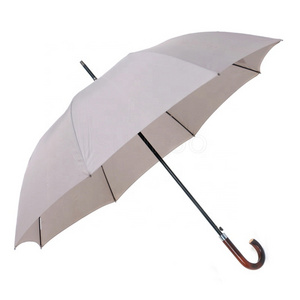 Metal Frame Customized Wooden Hanging Handle Beige Golf Umbrella for the rain waterproof