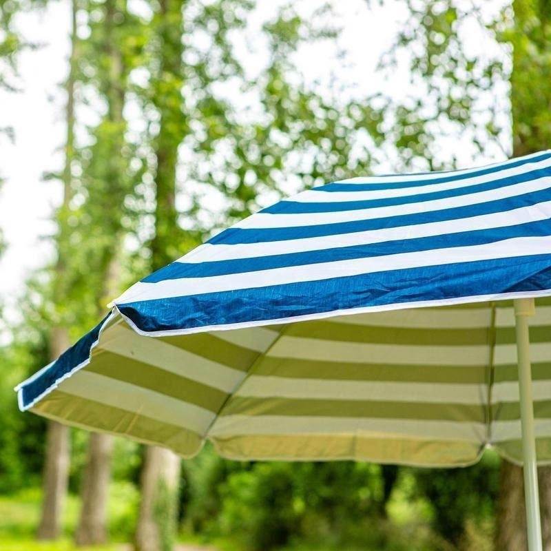 Blue Pinstripe White Stripe Tilting Parasol Beach Umbrella with UV Protection