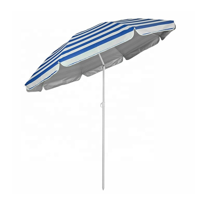 Blue Pinstripe White Stripe Tilting Parasol Beach Umbrella with UV Protection