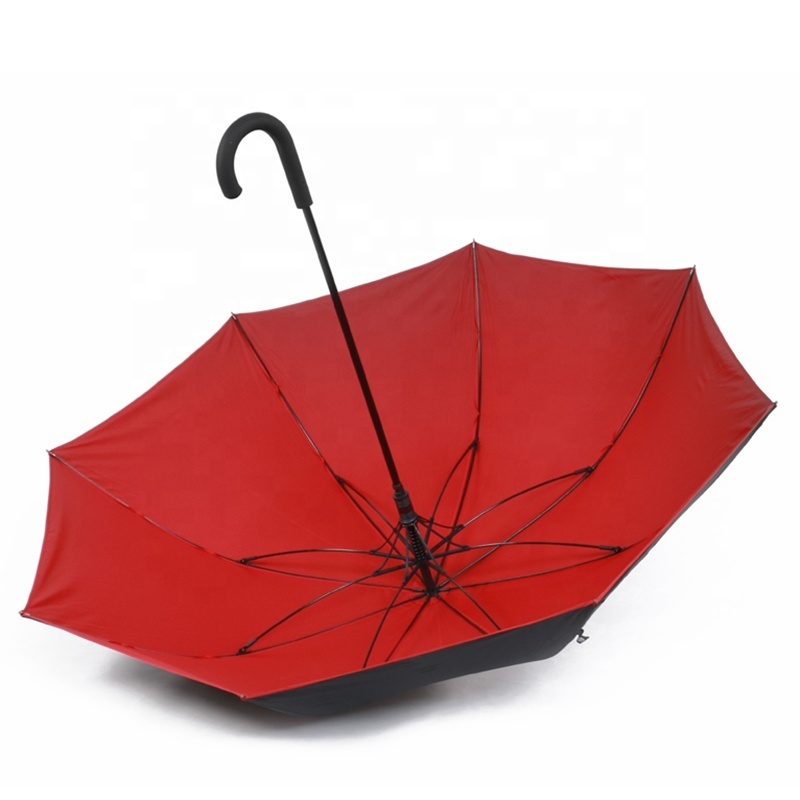 Red and Black Auto Double Layer Windproof Straight Golf Umbrella Head with Rubber Washer