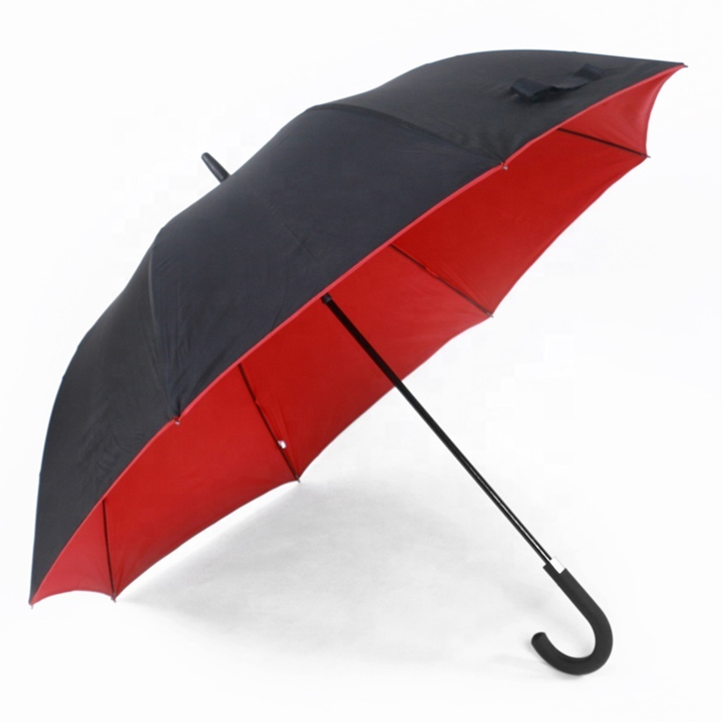 Red and Black Auto Double Layer Windproof Straight Golf Umbrella Head with Rubber Washer