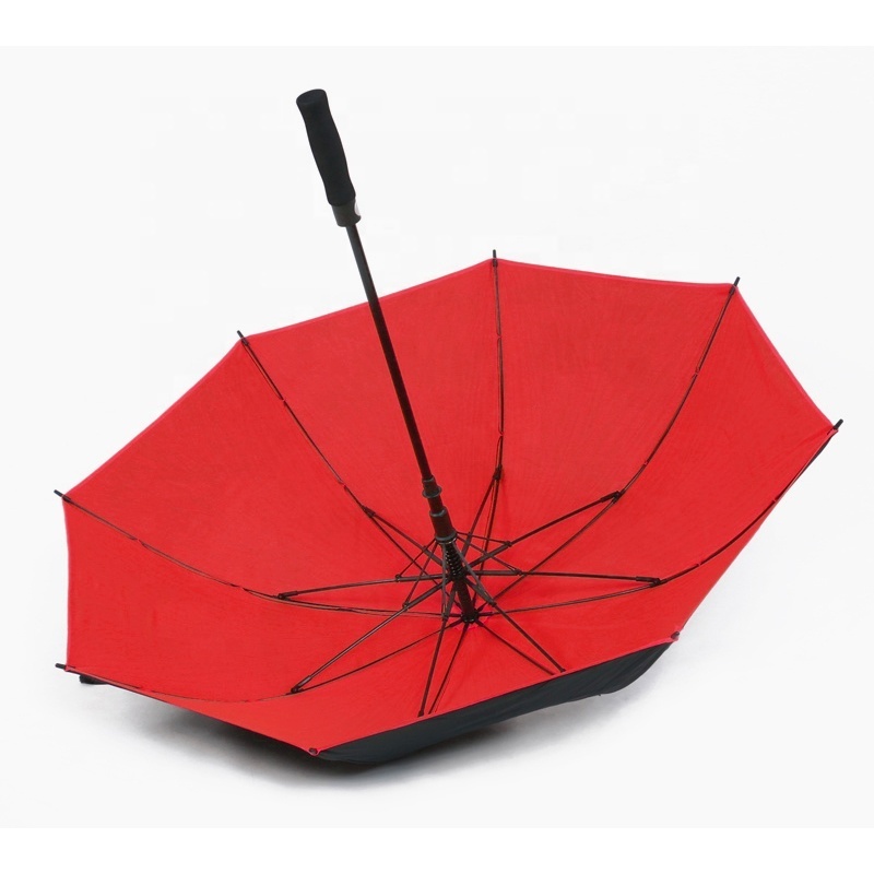 Red and Black Auto Double Layer Windproof Straight Golf Umbrella with EVA Handle