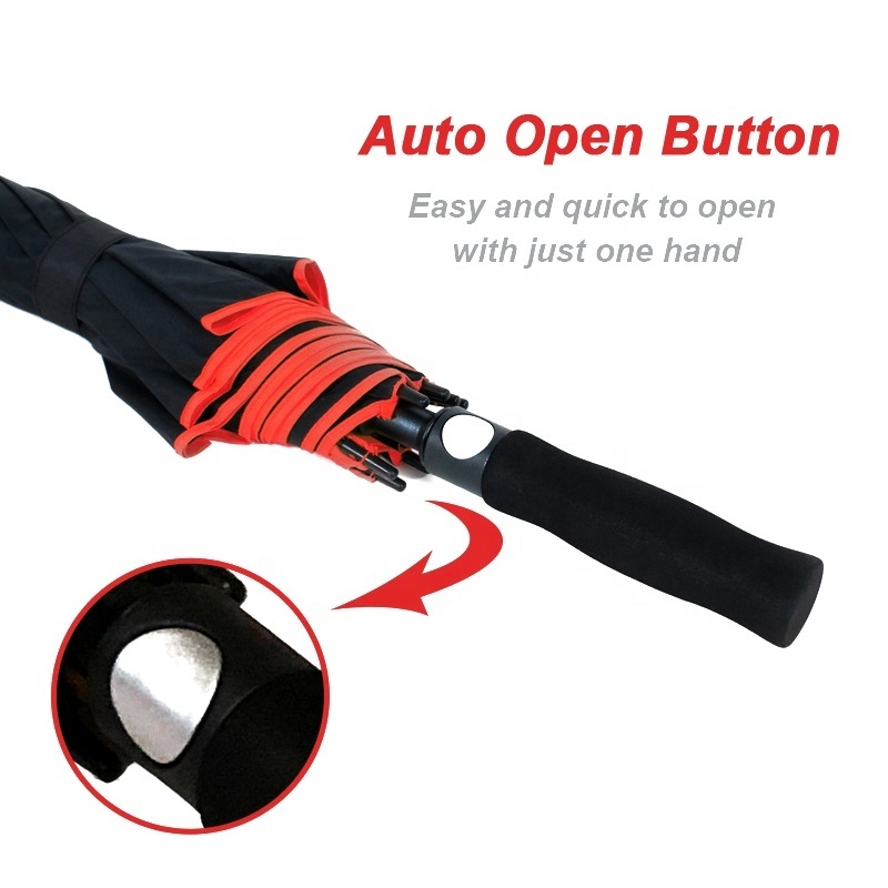 Red and Black Auto Double Layer Windproof Straight Golf Umbrella with EVA Handle