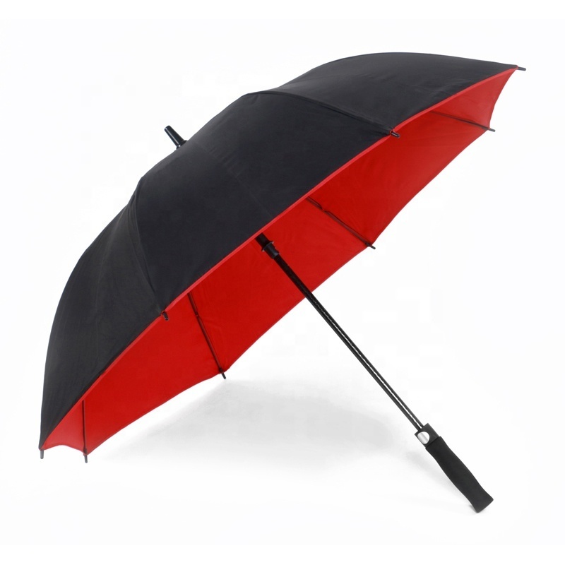 Red and Black Auto Double Layer Windproof Straight Golf Umbrella with EVA Handle