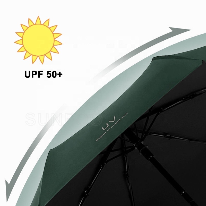 Wholesale Polyester Custom UV Automatic Windproof 3-Folding Sun Parasol Umbrella with Logo Prints for Adults