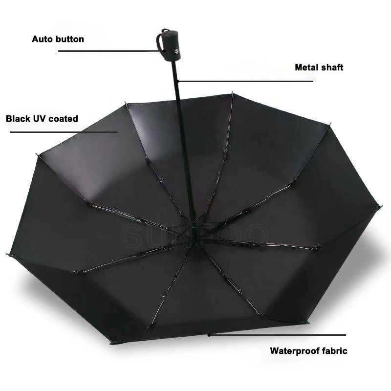 Wholesale Polyester Custom UV Automatic Windproof 3-Folding Sun Parasol Umbrella with Logo Prints for Adults