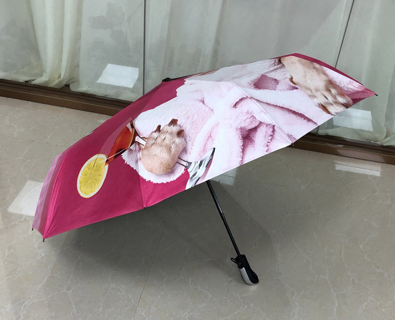 Automatic Travel Sun Umbrella With Custom print, 3 Fold Mini Compact Dog Umbrella