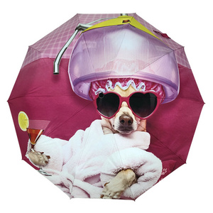 Automatic Travel Sun Umbrella With Custom print, 3 Fold Mini Compact Dog Umbrella