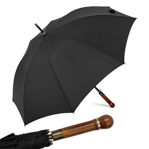 Waterproof Vintage Wooden Straight Handle Automatic Custom Logo Golf Stick Umbrella