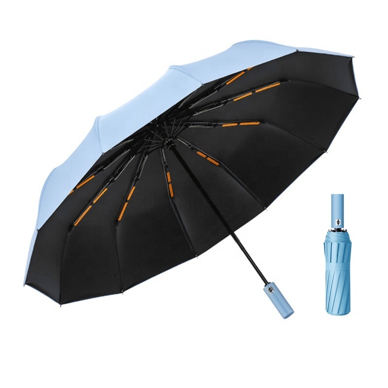 4 Colors Wholesale Stable Dual Bones Auto Open Close Black Coating Sunny Rainy 3 Fold Umbrella for Sale