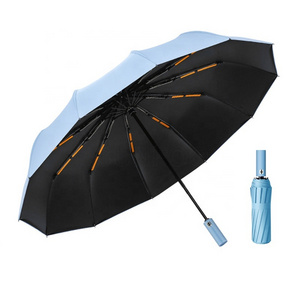 4 Colors Wholesale Stable Dual Bones Auto Open Close Black Coating Sunny Rainy 3 Fold Umbrella for Sale