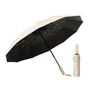 23inch Business Huge Single Layer UV Protection Sunny 3-folded 12 Spokes Fully Automatic Open Folding Umbrella