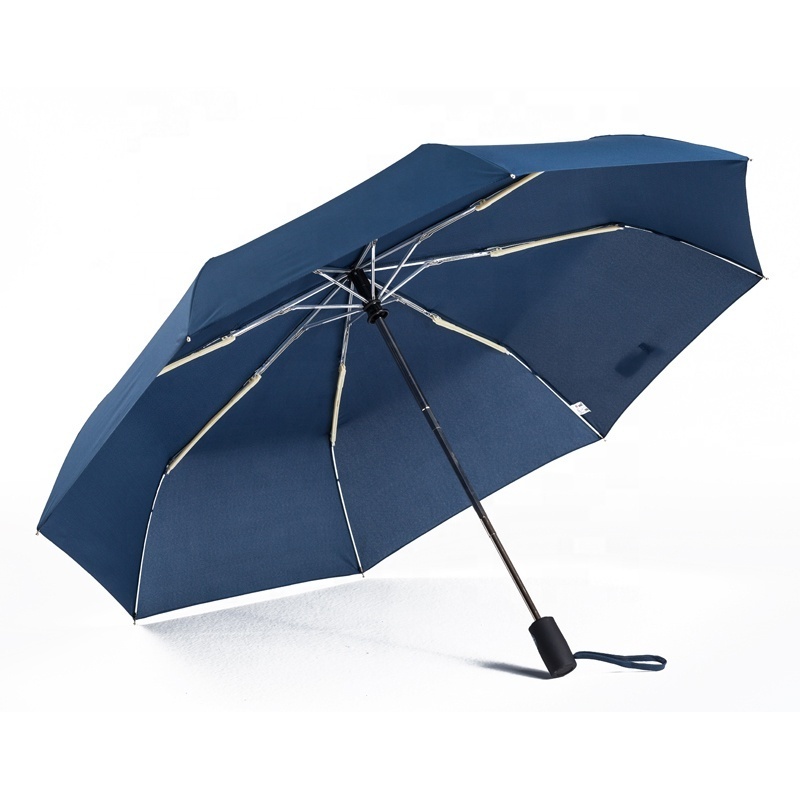 Pure Blue Canopy Rain 3-Fold Automatic Folding Umbrella for Adults Classic Style Polyester Design for Giveaways