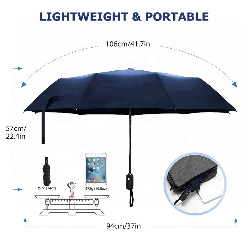 Water-Durable and Stylish Custom 9-Panel Windproof Auto Three Folding Umbrella with Logo Printing for Travel and Rain