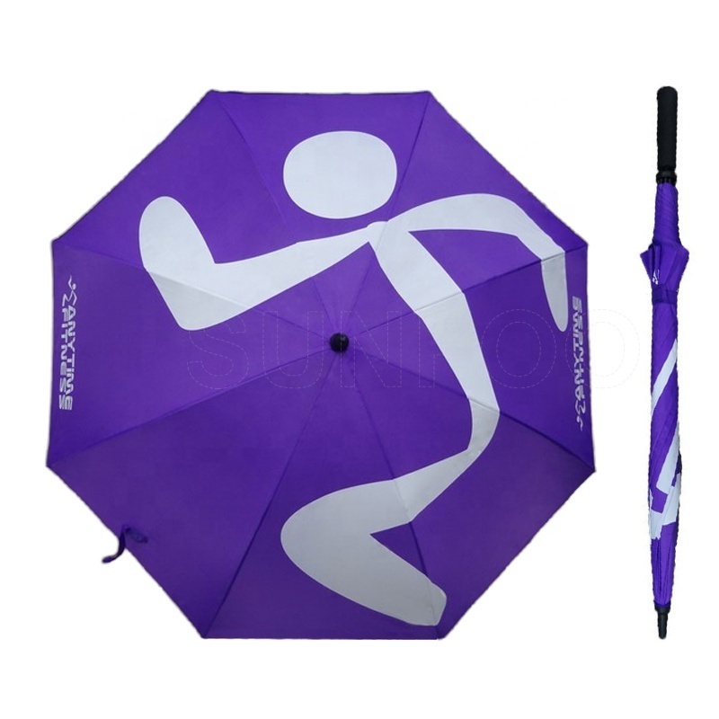 Purple Big Size Custom Logo Full Color Pattern Stitching Print Manual Open Rain Golf Umbrella