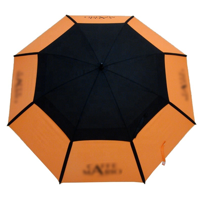 Huge Double Canopy Orange Golf Umbrella with Wood Straight Handle