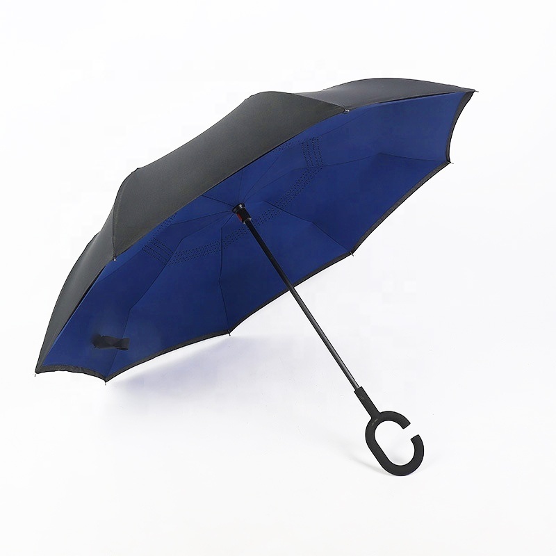 High Quality Wind Proof Upside Down Reverse Custom Royal Blue Double Layer Reversible Umbrella