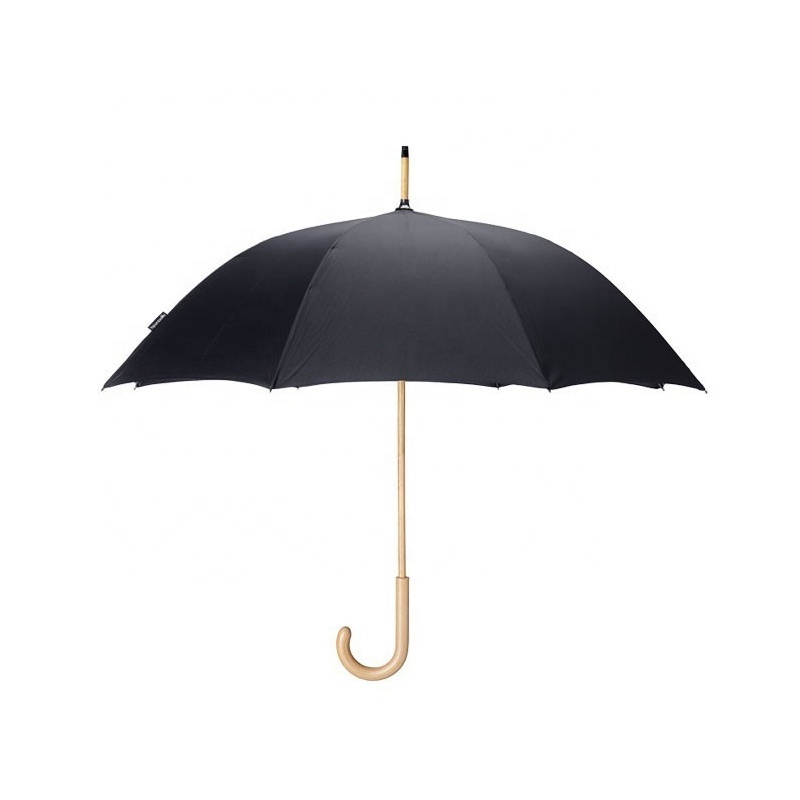 Black Color Curve Wood Men Stick Walking Umbrella