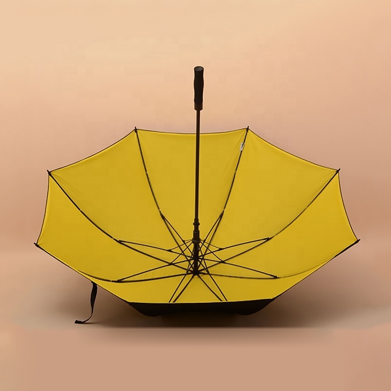 Black And Yellow Strong Double Lining Two Layer Auto Golf Umbrella with Logo