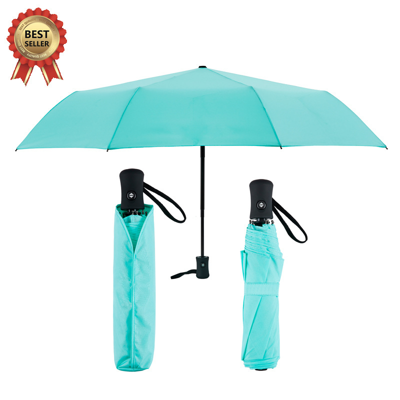 338AC 3 Fold Small Compact Automatic Rain Windproof Travel Umbrella Promotional Custom Print Mini Pocket Fold Umbrella