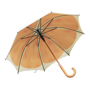 Customized Fruit Prints Double Layer Wooden Shaft Straight Umbrella